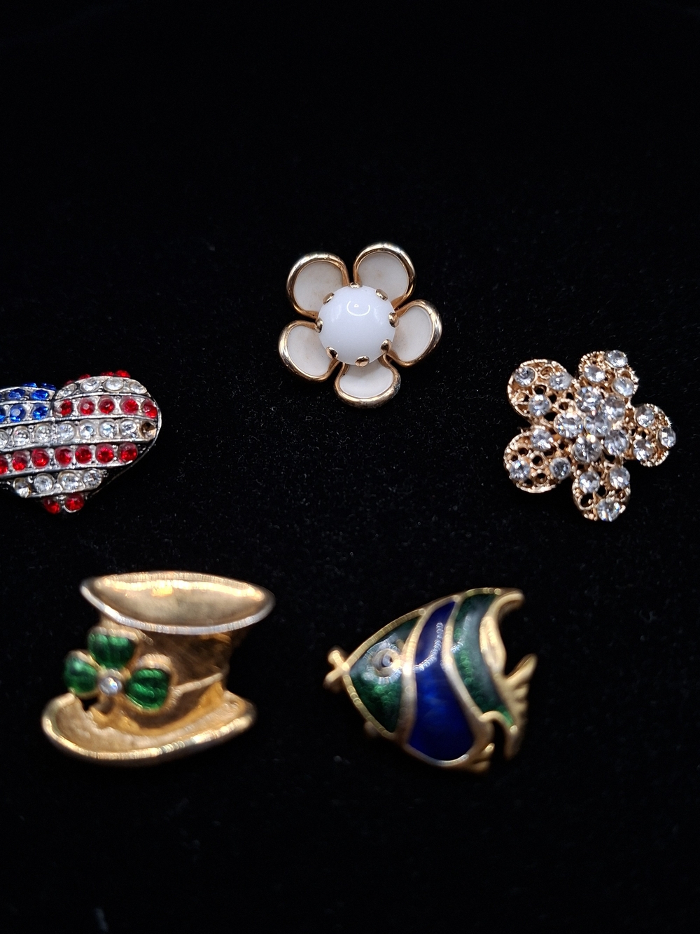 5 Small Scatter Pins Flowers Irish Hat Fish And American Flag Heart
